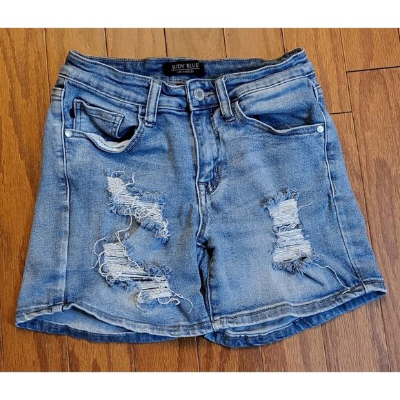 Judy Blue Mid-Rise Shorts Size Small Distressed Ripped Denim Shorts, Light Wash - Picture 1 of 13